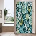 Boho Floral Shower Curtain, Deep Teal Botanical Fabric Curtain, 36 x 72