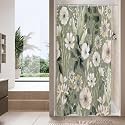 Boho Floral Shower Curtain, Green Botanical Fabric Curtain, 36 x 72