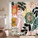 Boho Floral Shower Curtain, Pink Botanical Fabric Curtain, 72 x 78