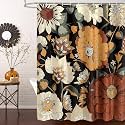 Boho Floral Shower Curtain, Retro Botanical Fabric Curtain, 72 x 84