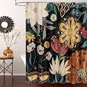 Boho Floral Shower Curtain, Vintage Botanical Fabric Curtain, 72 x 90
