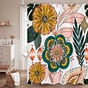 Boho Floral Shower Curtain, White &amp; Pink Botanical Curtain, 72 x 84