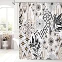 Boho Floral Shower Curtain, White Botanical Fabric Curtain, 72 x 72