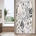 Boho Floral Shower Curtain, White Botanical Fabric Curtain, 36 x 72