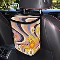 Boho Flower Hippie Daisy 70S 80S Wavy Swirl Y2K Aesthetic Car Accessories for Women Car Trash Can for Back of Seat Leak Proof Garbage Can with Lid and Zipper Collapsible Trash Bin Hanging