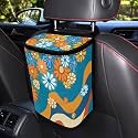 Boho Hippie Flower Swirl Pattern Car Trash Can Leakproof Garbage Bag with Lid and Zipper 1.2Gal Trash Bin Hanging for Back Seat Car Accessories Universal Fit