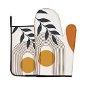Boho Leaf Oven Mitts and Pot Holders Sets - Bohemian Botanical Kitchen Mitts Potholders 2 Pack Heat Resistant Farmhouse Bohemian Oven Gloves Hot Pads for Kitchen Baking Grilling Party