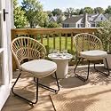 Boho Patio Dining Chairs Set of 2, Rattan Outdoor Chair