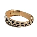 Boho Round Charm Leather Wrap Leopard Bracelets for Women 7.68"