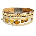 Boho Round Charm Leather Wrap Leopard Bracelets for Women 7.68"