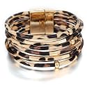Boho Round Charm Leather Wrap Leopard Bracelets for Women 7.68"