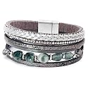 Boho Round Charm Leather Wrap Leopard Bracelets for Women 7.68"