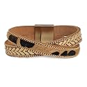 Boho Round Charm Leather Wrap Leopard Bracelets for Women 7.68"