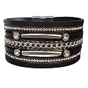 Boho Round Charm Leather Wrap Leopard Bracelets for Women 7.68"