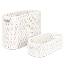 Boho Toilet Paper Storage Baskets, Cotton Rope Woven Bathroom Basket Set of 2, Standing Toilet Paper Holder for 6 Mega Rolls,Storage Bins for Toilet Tank Top, Bathroom Organizer Decor (White 2 Pack)