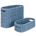 Boho Toilet Paper Storage Baskets, Cotton Rope Woven Bathroom Basket Set of 2, Standing Toilet Paper Holder for 6 Mega Rolls,Storage Bins for Toilet Tank Top, Bathroom Organizer Decor (Blue 2 Pack)
