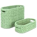 Boho Toilet Paper Storage Baskets, Cotton Rope Woven Bathroom Basket Set of 2, Standing Toilet Paper Holder for 6 Mega Rolls,Storage Bins for Toilet Tank Top, Bathroom Organizer Decor (Green 2 Pack)