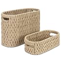 Boho Toilet Paper Storage Baskets, Cotton Rope Woven Bathroom Basket Set of 2, Standing Toilet Paper Holder for 6 Mega Rolls,Storage Bins for Toilet Tank Top, Bathroom Organizer Decor (Brown 2 Pack)