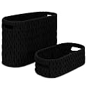 Boho Toilet Paper Storage Baskets, Cotton Rope Woven Bathroom Basket Set of 2, Standing Toilet Paper Holder for 6 Mega Rolls,Storage Bins for Toilet Tank Top, Bathroom Organizer Decor (Black 2 Pack)