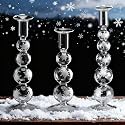 Bokon 3 Pcs Snowflake Glass Candlestick Holders Clear Taper Candle Winter