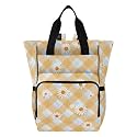 Bolaz Khaki Grid Daisy Diaper Bag Backpack Tote Multifunction Baby Nappy Changing Bags Large with Stroller Straps Travel