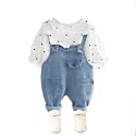 Bold N Elegant Autumn Sprint Polka Print Kid's Full Length Sweatshirt With Suspender Dungaree Pants Smart Casual Jumpsuit For Baby Boys And Girls (6-12 Months, White, Blended)