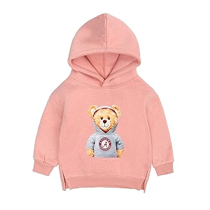 bold n elegant cartoon bear in hood print kids full sleeve warm thick fur fleece winter tshirt sweatshirt hoodie for infant toddler baby boy amp girl