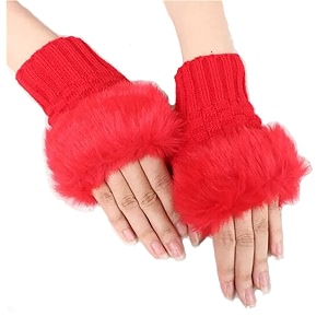 bold n elegant faux rabbit hair fur and wool knitted winter thermal warm and comfortable fingerless gloves mittens winter accessories hand warmer gloves for women and girls