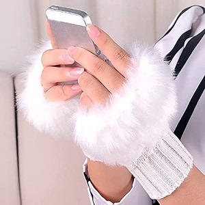 bold n elegant faux rabbit hair fur and wool knitted winter thermal warm and comfortable fingerless gloves mittens winter accessories hand warmer gloves for women and girls