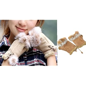 bold n elegant faux rabbit hair fur and wool knitted winter thermal warm and comfortable fingerless gloves mittens winter accessories hand warmer gloves for women and girls