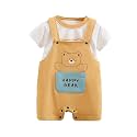 Bold N Elegant Unisex Kids Cotton Striped Cartoon Stripe Print Half Length T-Shirt with Denim Dungaree