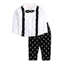 Bold N Elegant White Full Sleeve Suspender Style Shirt and Pant with Bow Tie Party Clothing Set for Infant Toddler Baby Boy