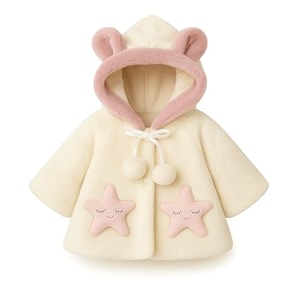 bold n elegant wool faux fur standard length warm winter outerwear baby jacket cape coat poncho wrap with soft plush pompom and pearls for infant toddler baby girl39s kids