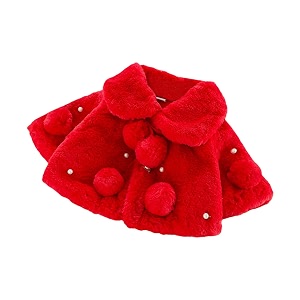 bold n elegant wool faux fur standard length warm winter outerwear baby jacket cape coat poncho wrap with soft plush pompom and pearls for infant toddler baby girl39s kids