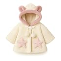 Bold N Elegant Wool Faux Fur Standard Length Warm Winter Outerwear Baby Jacket Cape Coat Poncho Wrap With Soft Plush Pompom And Pearls For Infant Toddler Baby Girl's Kids