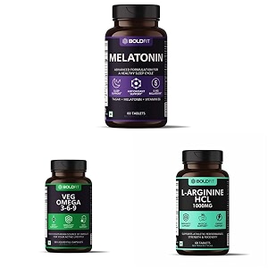 boldfit melatonin 5mg sleeping aid pills for deep sleep with tagara 125mg for men amp women - sleeping aid pills - 60 veg tablets amp omega 3 6 amp 9-60 count amp l-arginine 1000mg supplement - 60 tablets