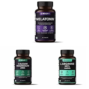 boldfit melatonin 5mg sleeping aid pills for deep sleep with tagara 125mg for menampwomen - sleeping aid pills - 60 veg tablets amp calcium tablets - 60 tablets amp l-arginine 1000mg supplement - 60 tablets