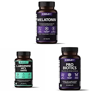 boldfit melatonin 5mg sleeping aid pills for deep sleep with tagara 125mg - 60 tablets amp l-arginine 1000mg supplement - 60 tablets amp probiotics supplement 5 billion cfu - 60 capsules