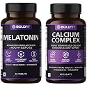 Boldfit Melatonin 5mg Sleeping Aid Pills for Deep Sleep with Tagara 125mg - 60 Veg Tablets &amp; Boldfit Calcium Complex Supplement 1000mg (60 Tablets)