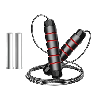 boldfit skipping rope for men and women jumping rope with adjustable height speed skipping rope for exercise gym sports fitness with weight bars adjustable jump rope with weight bars - red black