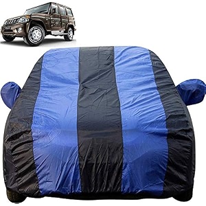 bolero dustproof car cover with mirror pockets royal blue stripes taffeta polystertriple stitched compatible with mahindra bolero car cover 2011 to 2021 bolero car accessories