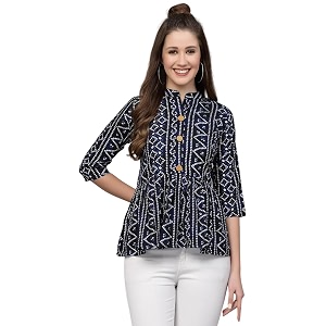 Bollyclues Womens Crepe Bandhni Printed Peplum TopBC-to