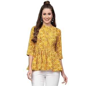 Bollyclues Womens Crepe Bandhni Printed Peplum TopBC-to