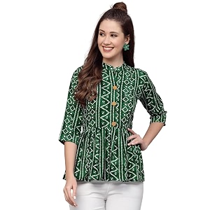 Bollyclues Womens Crepe Bandhni Printed Peplum TopBC-to
