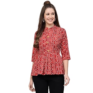 Bollyclues Womens Crepe Bandhni Printed Peplum TopBC-to