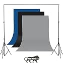 Black,Blue and Grey Screen Backdrop with Stand, 8FT X 12FT Wide Green Screen Backdrop with 8.5 FT x 12 FT Wide Photo Backdrop Stand, Photo Backdrop Stand Kit Include Carry Bag