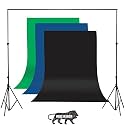 Black,Green and Blue Screen Backdrop with Stand, 8FT X 12FT Wide Green Screen Backdrop with 8.5 FT x 12 FT Wide Photo Backdrop Stand, Photo Backdrop Stand Kit Include Carry Bag