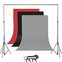Black,Grey and Red Screen Backdrop with Stand, 8FT X 12FT Wide Green Screen Backdrop with 8.5 FT x 12 FT Wide Photo Backdrop Stand, Photo Backdrop Stand Kit Include Carry Bag