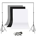 Black,White and Grey Screen Backdrop with Stand, 8FT X 12FT Wide Green Screen Backdrop with 8.5 FT x 12 FT Wide Photo Backdrop Stand, Photo Backdrop Stand Kit Include Carry Bag