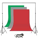 Green,Grey and Red Screen Backdrop with Stand, 8FT X 12FT Wide Green Screen Backdrop with 8.5 FT x 12 FT Wide Photo Backdrop Stand, Photo Backdrop Stand Kit Include Carry Bag